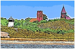 Palmer Island Light Tower Near Church Towers - Digital Painting